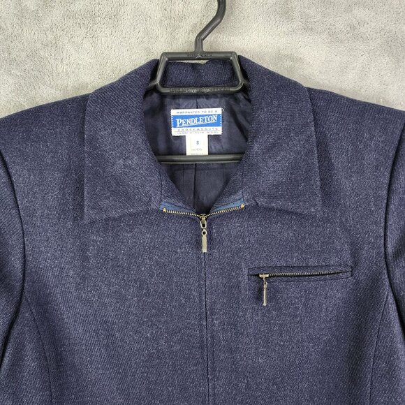 Womens Vintage Navy Blue Pendleton Wool Jacket Full Zip Up Long Sleeve Size 8 - Picture 4 of 11